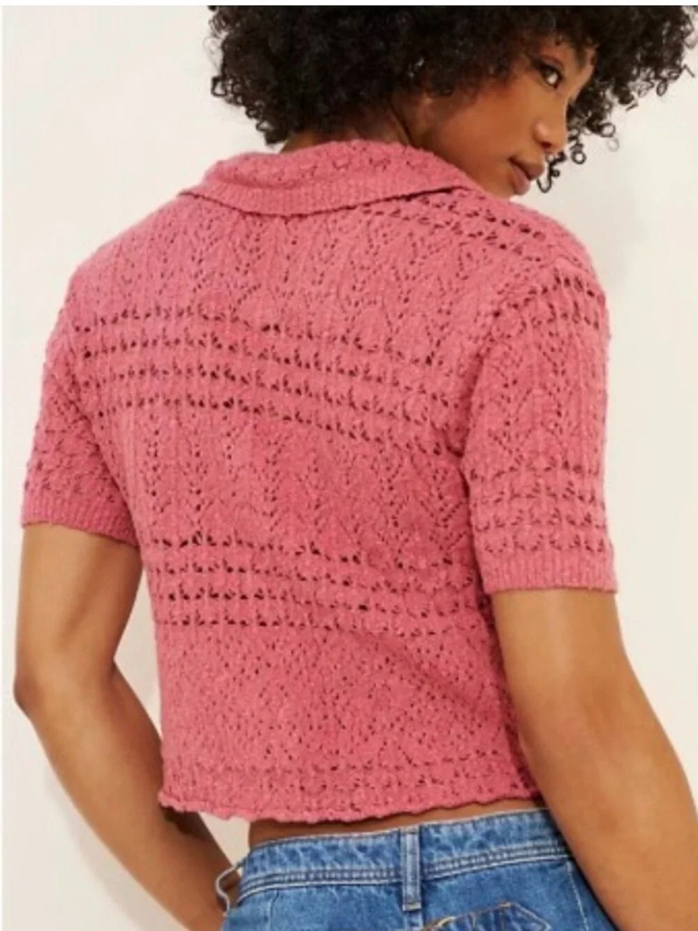 Free People Daylight Cropped Cardigan Faded Rose Open Knit Boho XL